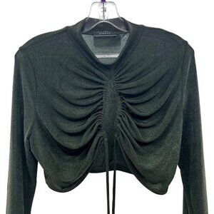 Shop 17 Women's Long Sleeve Cinched Crop Top Dark Green Size Large